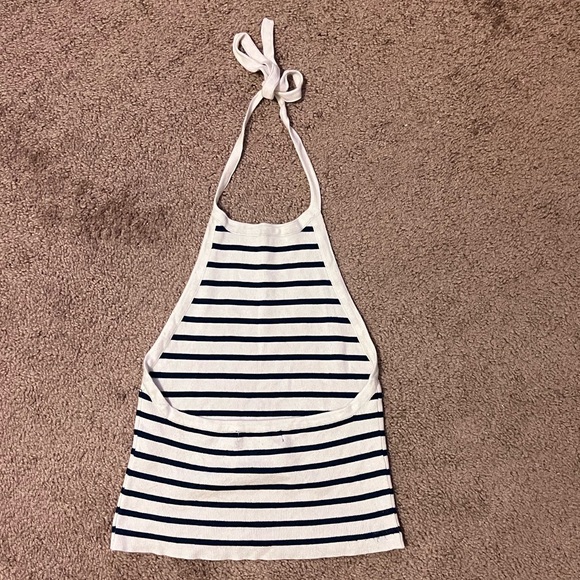 Forever 21 Navy Blue Striped Halter Crop Top - Picture 2 of 3
